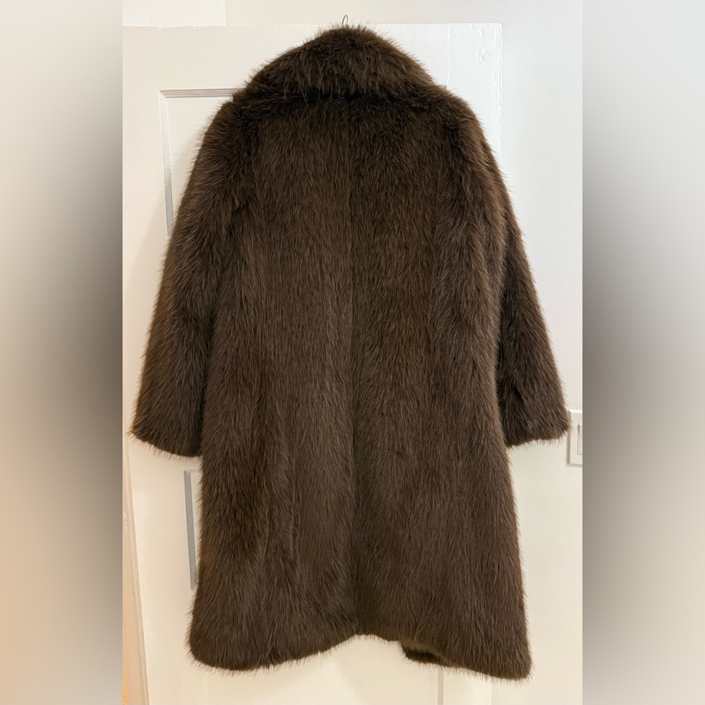 New $350 Banana Republic Faux Fur Long Brown Coat Jacket Small NWT - Picture 7 of 8